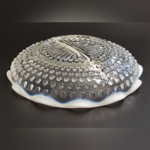 1940s Vntg "Moonstone" Opalescent Hobnail 7 1/2" 2 Part Dish by Anchor Hocking - Picture 7 of 11